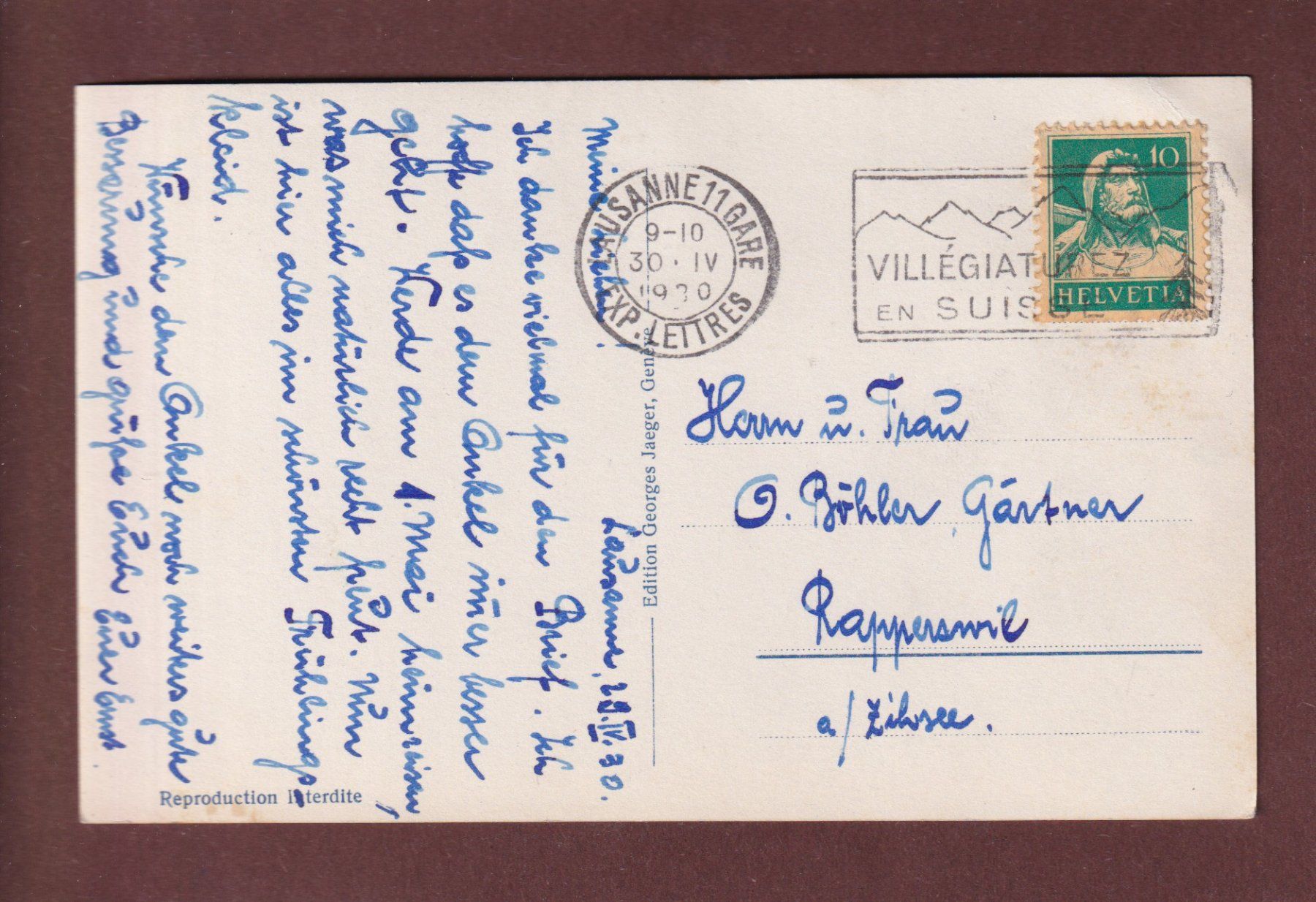 Cartes postales: LAC LEMAN - Mouettes - 1930 – D'occasion à Pully par nicecards-shop 1