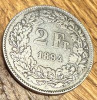 Schweizer 2 Franken Münze 1894 Helvetia beschädigt