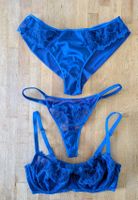 Damen Lingerie Set blau mit Spitze drei Teile neuwertig