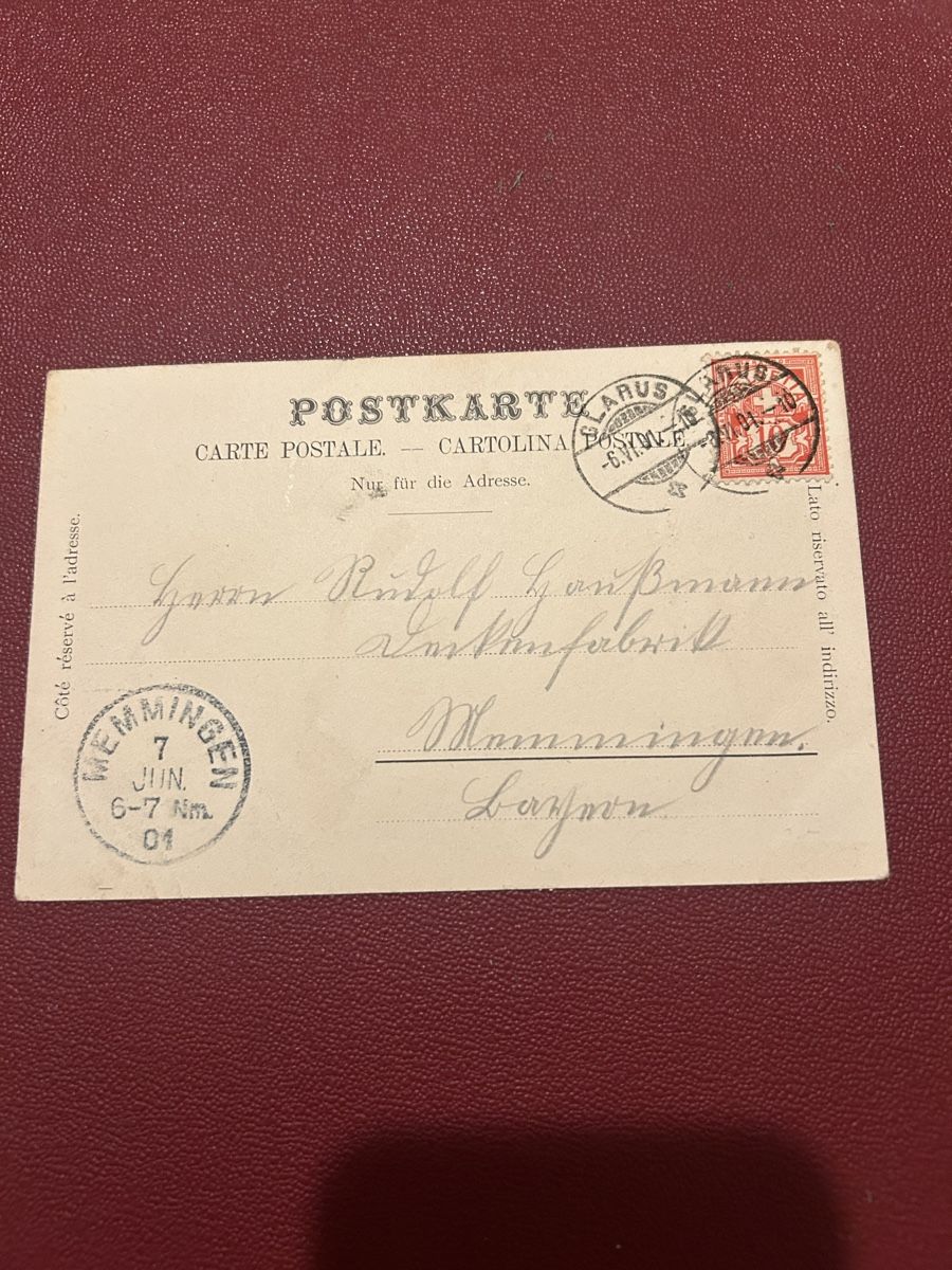 Cartoline postali: Glarus gegen den Vorderglärnisch 1901 – Usato da Breganzona venduto da Milesbo 1