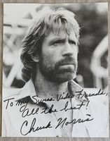 Chuck Norris Autogramm mit Widmung 30×24 cm.