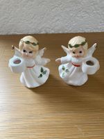 Lot de 2 bougeoirs, anges de Noël vintage en céramique