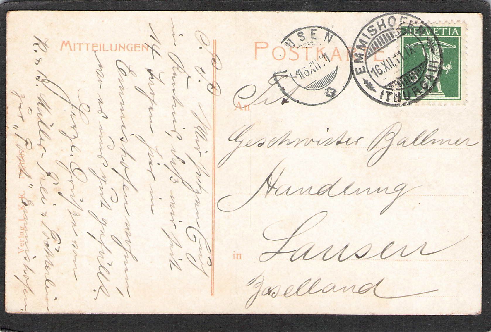Cartoline postali: ^Emmishofen TG , 1911 – Usato da Reichenburg venduto da Pipo-67 1