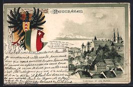 Litho Neuchatel, Chateau et les Alpes, S