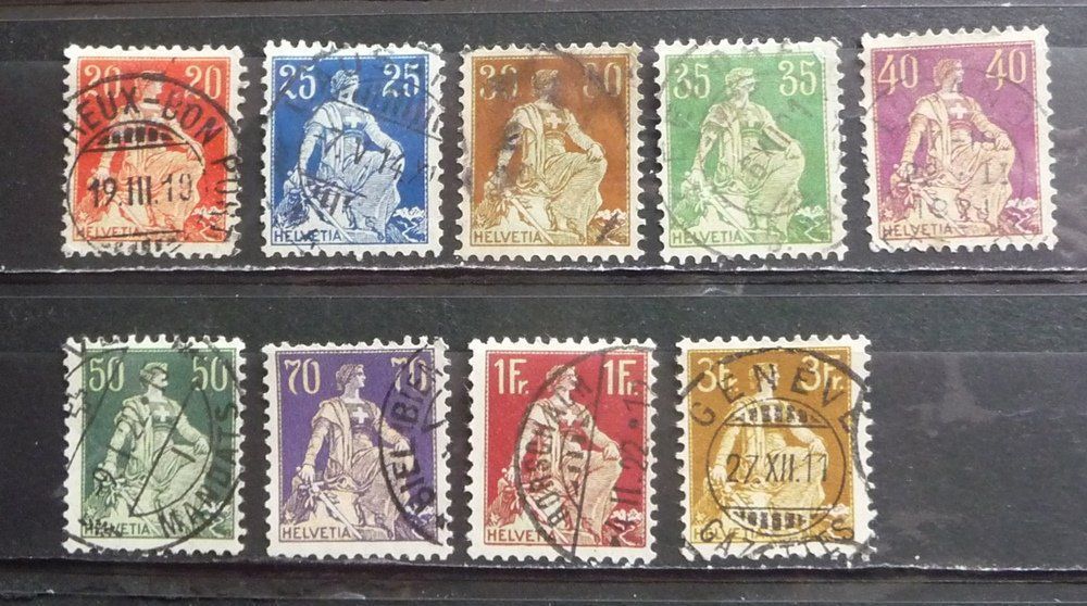Tutti i francobolli: 1908 Schweiz 0.2 - 3 Fr. gestempelt – Usato da Horgen venduto da FIR-2008