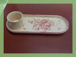 Eierplatte mit Becher, Vintage Sihl Keramik,Blumen