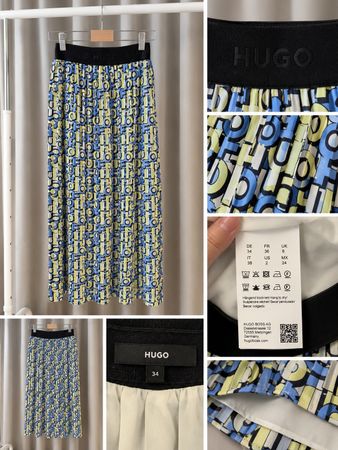 HUGO BOSS – Jupe imprimée plissée bleu & jaune – T. 34/36