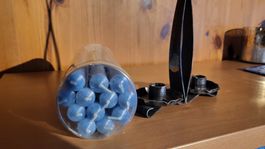 12 blaue Rustico-Kerzen neu & Kerzenständer