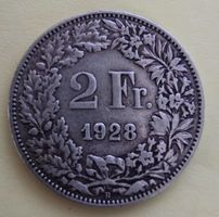 Silbermünze Helvetia 2 Fr. 1928
