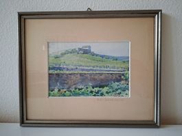 Aquarell  Gustav Ernst 1858 - 1945  "bei Dürkheim" Weinberge