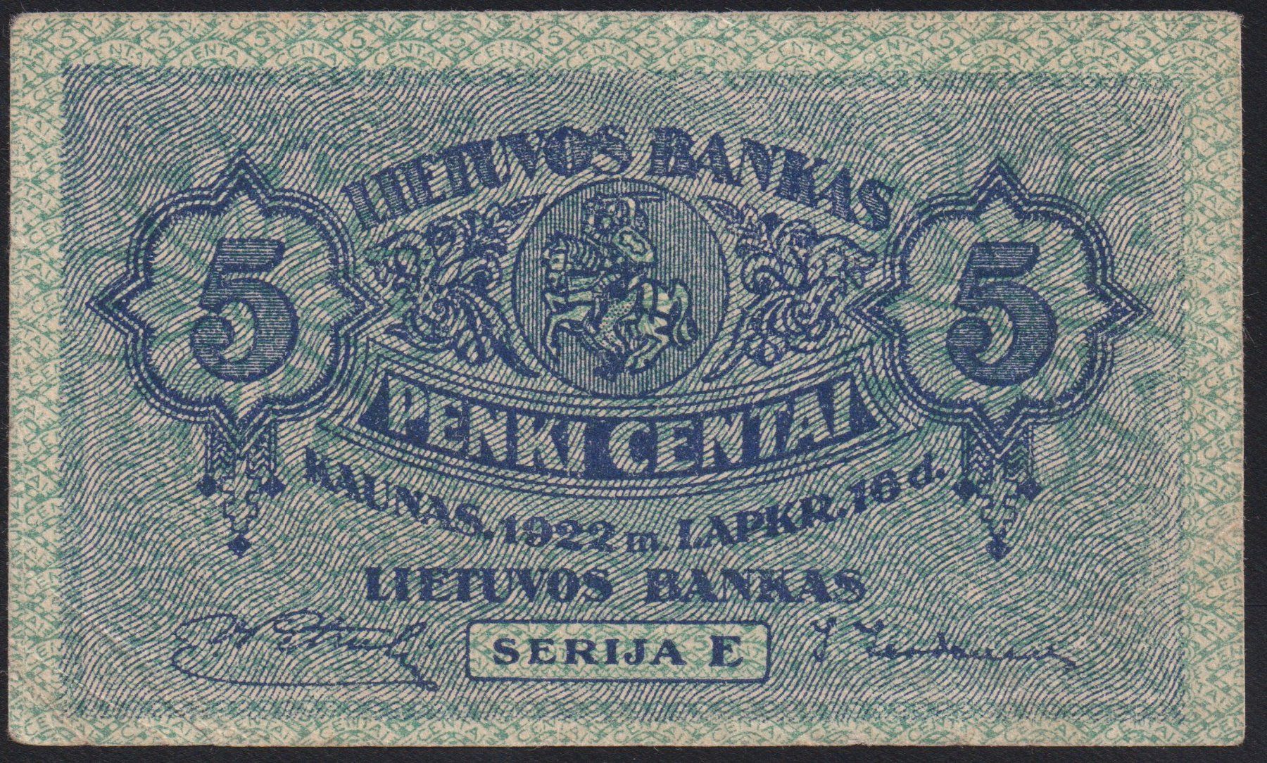 Banconote: Litauen 5 Centai 1922 Serija E – Usato da Naters venduto da Radman