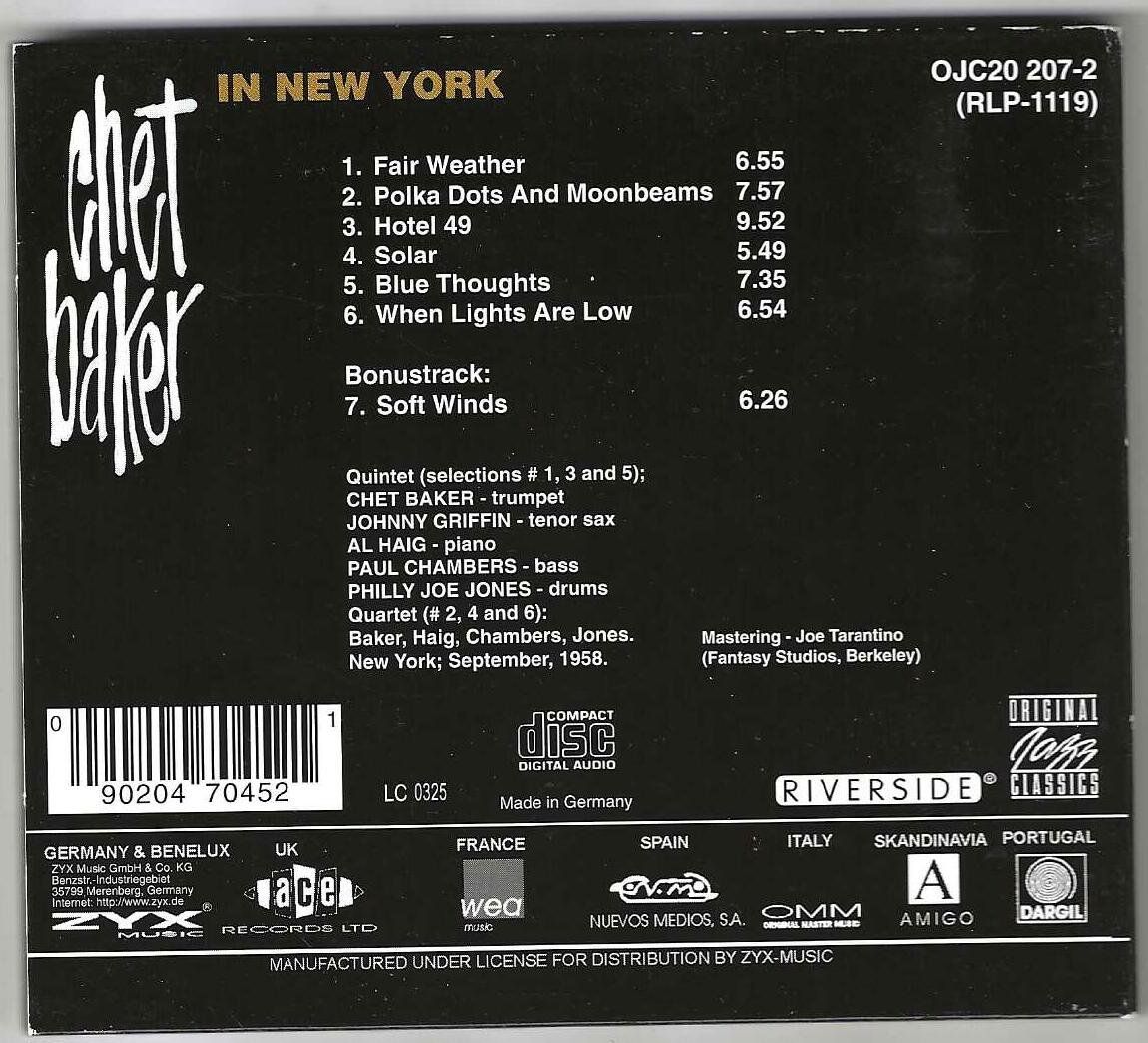 CD: Chet Baker – In New York – Usato da Genève venduto da CDLPBookS 1