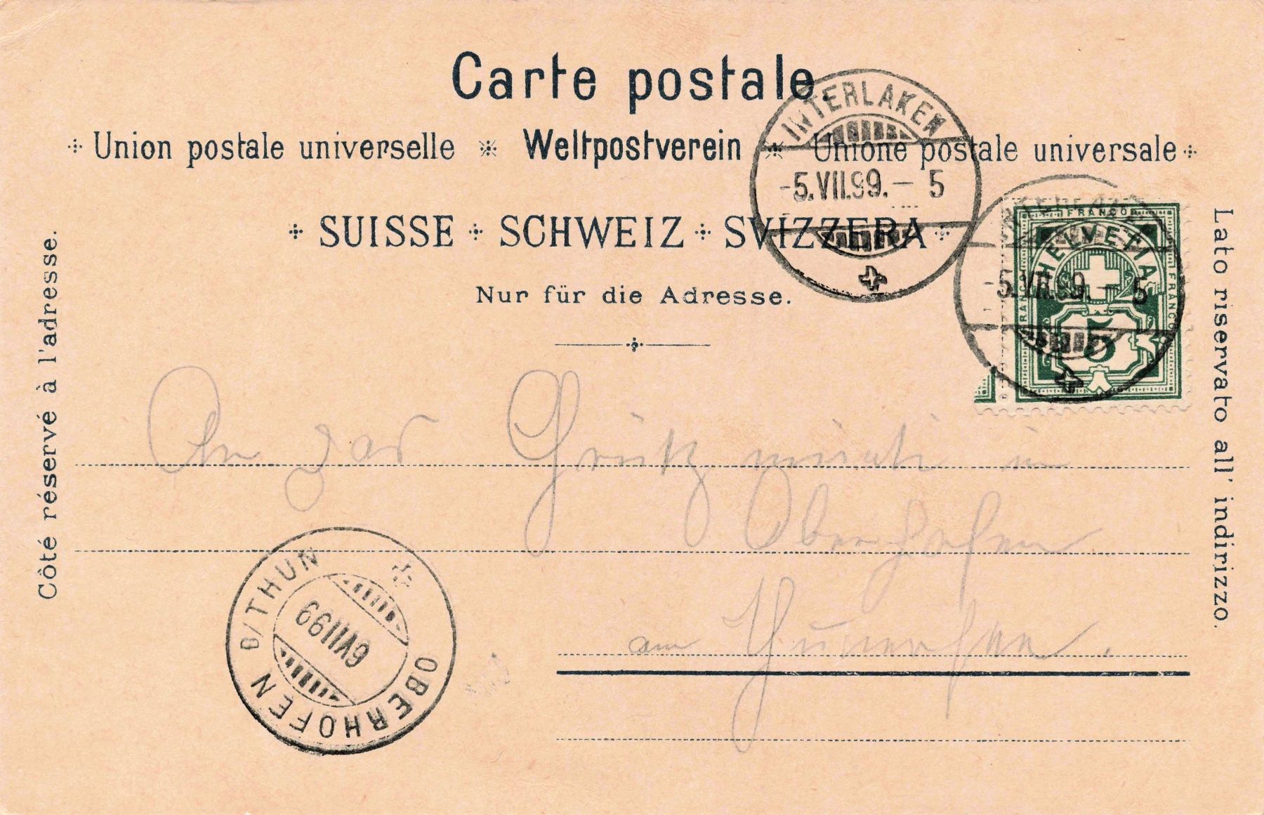 Cartoline postali: Litho Gruss von der Interlaken – Usato da Biasca venduto da Blenio71 1