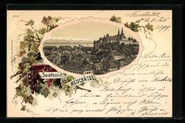 Litho Neuchâtel, Blick auf die Stadt, W