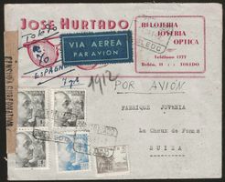 1942 : zensurierter Flugpostbrief Spanien - Schweiz