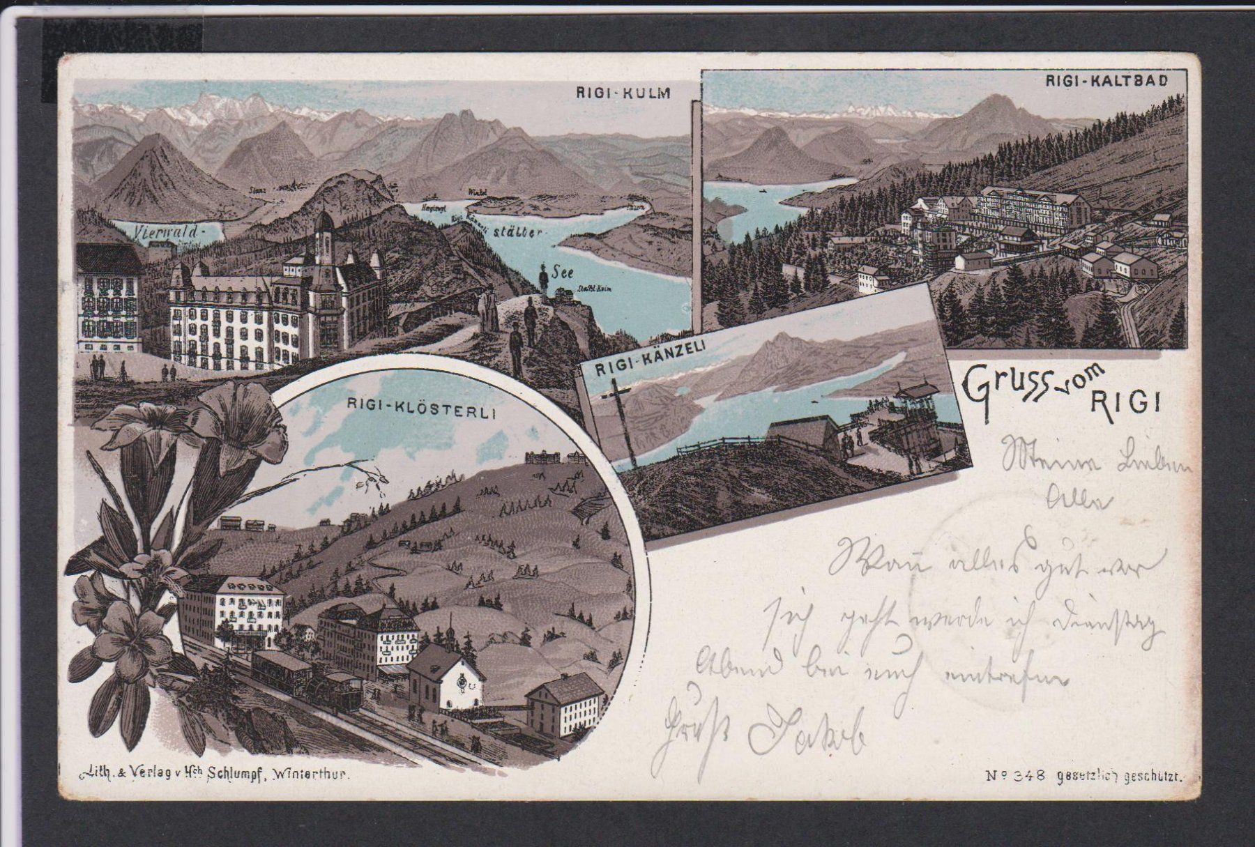 Cartoline postali: Rigi   -   alte Litho Ansichtskarte von 1899 – Usato da Vitznau venduto da Ropaku