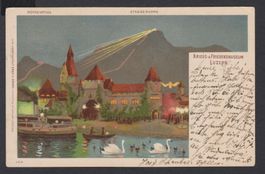 Luzern   : alte Litho-Karte mit dem Kriegs- + Friedensmuseum