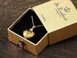 Glas-Herzanhänger mit 23K-Blattgold inkl. vergoldeter Kette