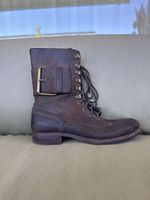 Brown Leather Lace Up Boots, Buckle Accent, Size 39