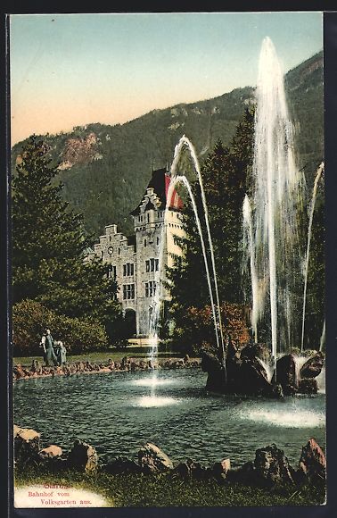 Cartoline postali: AK Glarus, Bahnhof vom Volksgarten aus – Usato da Berlin venduto da bartko-reher