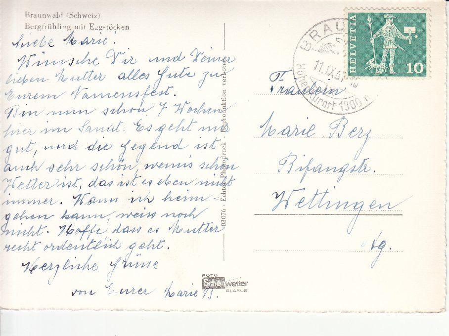 Cartoline postali: Braunwald 1967 – Usato da Bürglen TG venduto da StampGraf 1