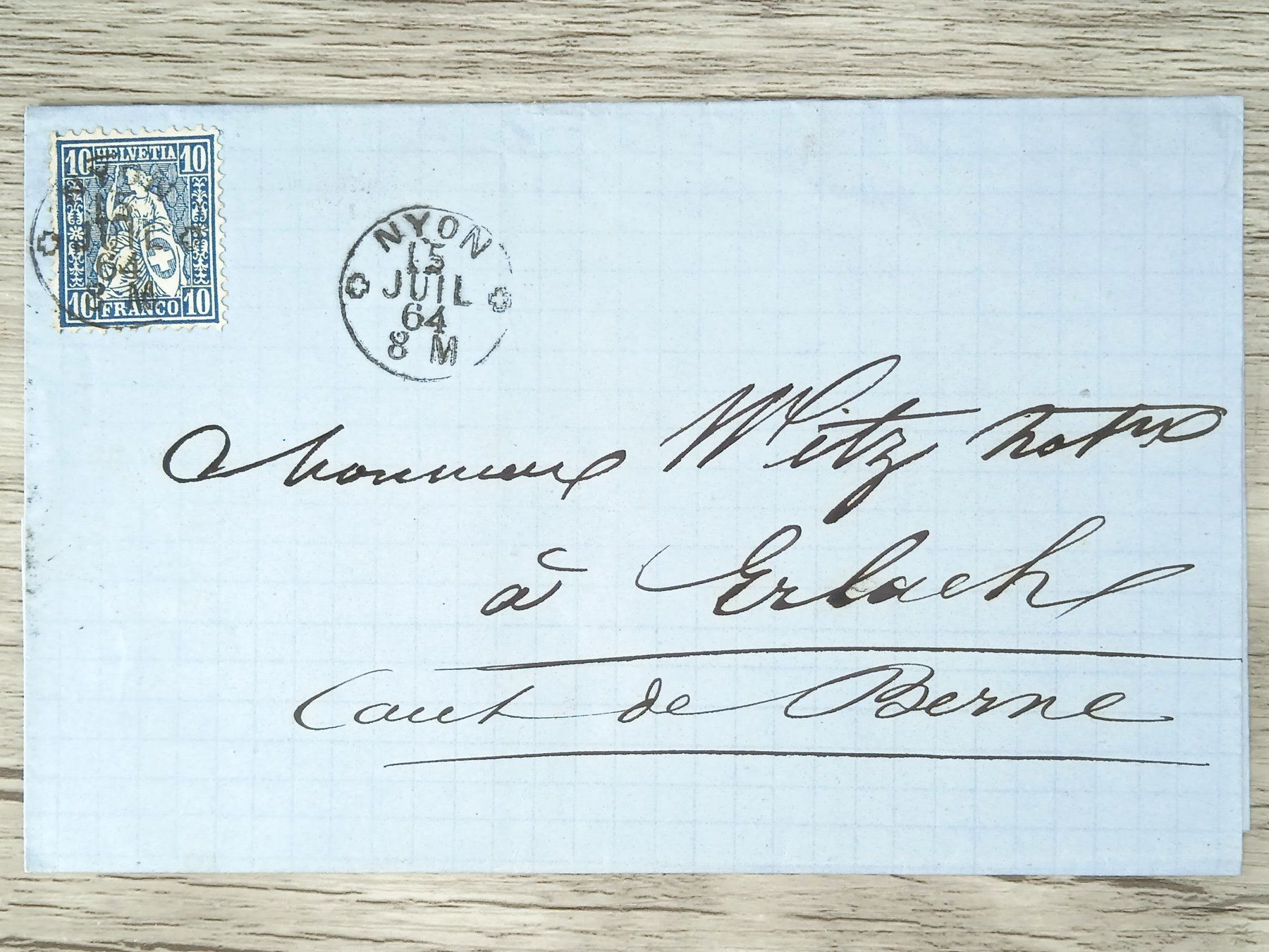 Tutti i francobolli: TR04 Enveloppe + Timbre Suisse 1864 – Usato da Cousset venduto da Patrick_Collections