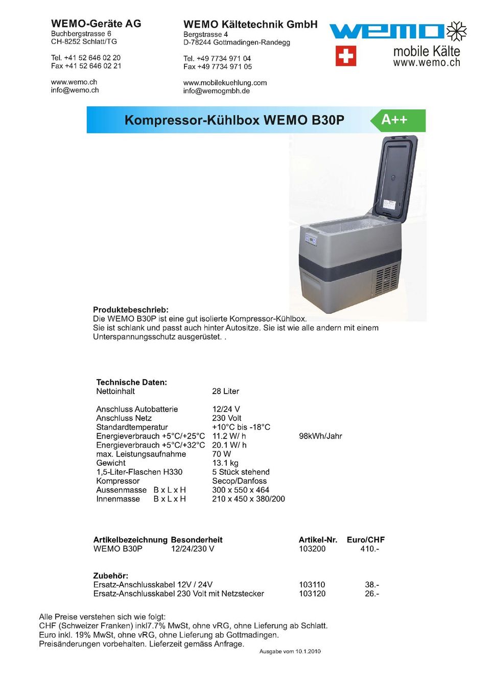 Kühlschränke & Kühlen: Kompressor-Kühlbox WEMO B30P – Gebraucht aus Lausen von Nashorn19 5