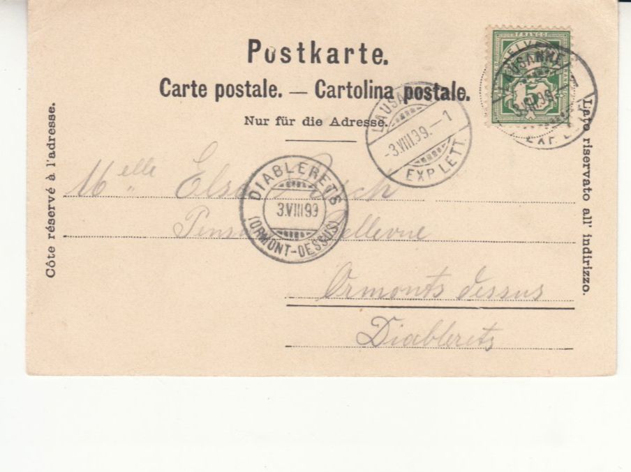 Cartoline postali: Lausanne 1899 – Usato da Bürglen TG venduto da StampGraf 1