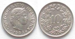 10 Rappen 1944 Ku-Ni ERHALTUNG!!! unz
