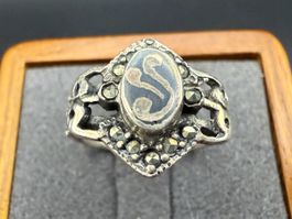 Vintage-Ring aus 925er Silber mit Marcasite, Gr. 52-53