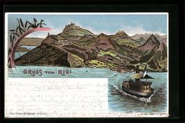 Litho Rigi, Blick über den See gen Berg