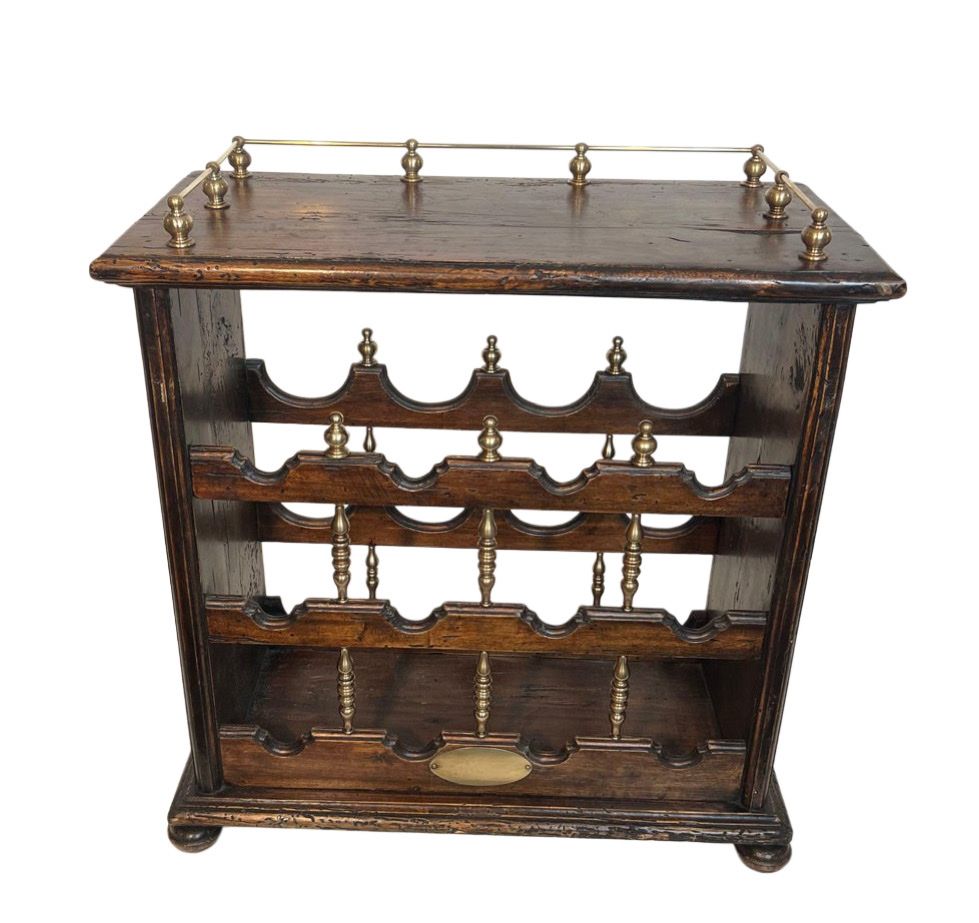 Portabottiglie: Flaschenhalter aus Holz & Messing, 1920er – Usato da Villmergen venduto da JacRon