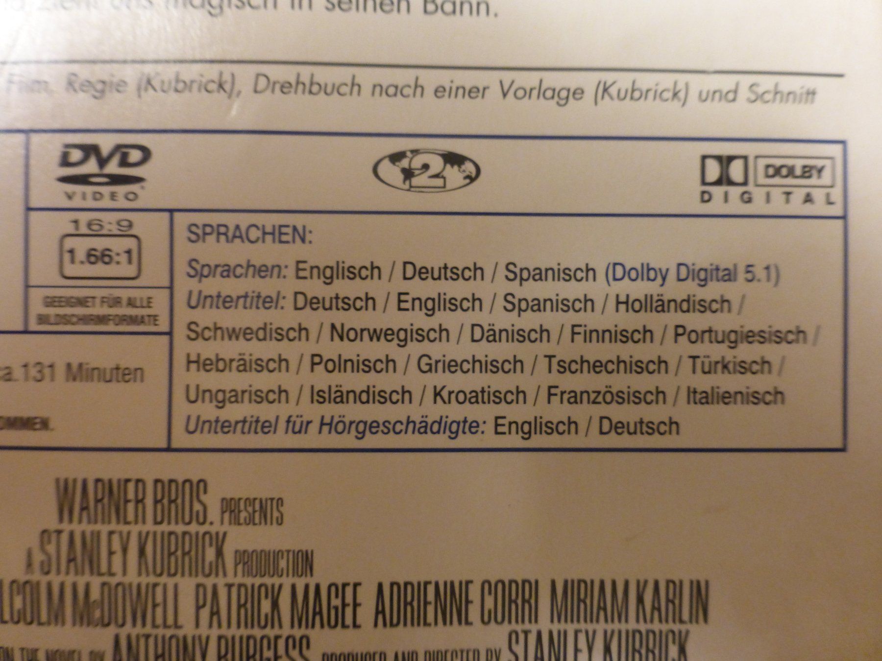 Tutti i DVDs: Clockwork Orange Stanley Kubrick Collection DVD – Usato da Zumikon venduto da psisound 3