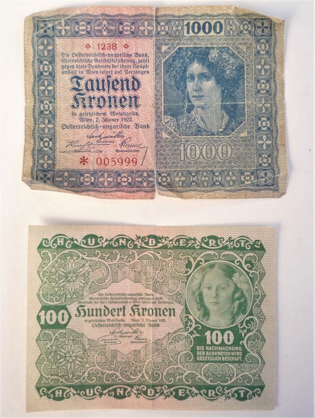 Banconote: 100 + 1000 Kronen Banknoten – Usato da Rafz venduto da Sonnenblume305