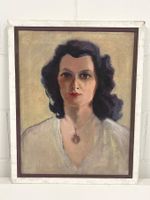Vintage Porträt Malerei, signiert, Frau mit Halskette