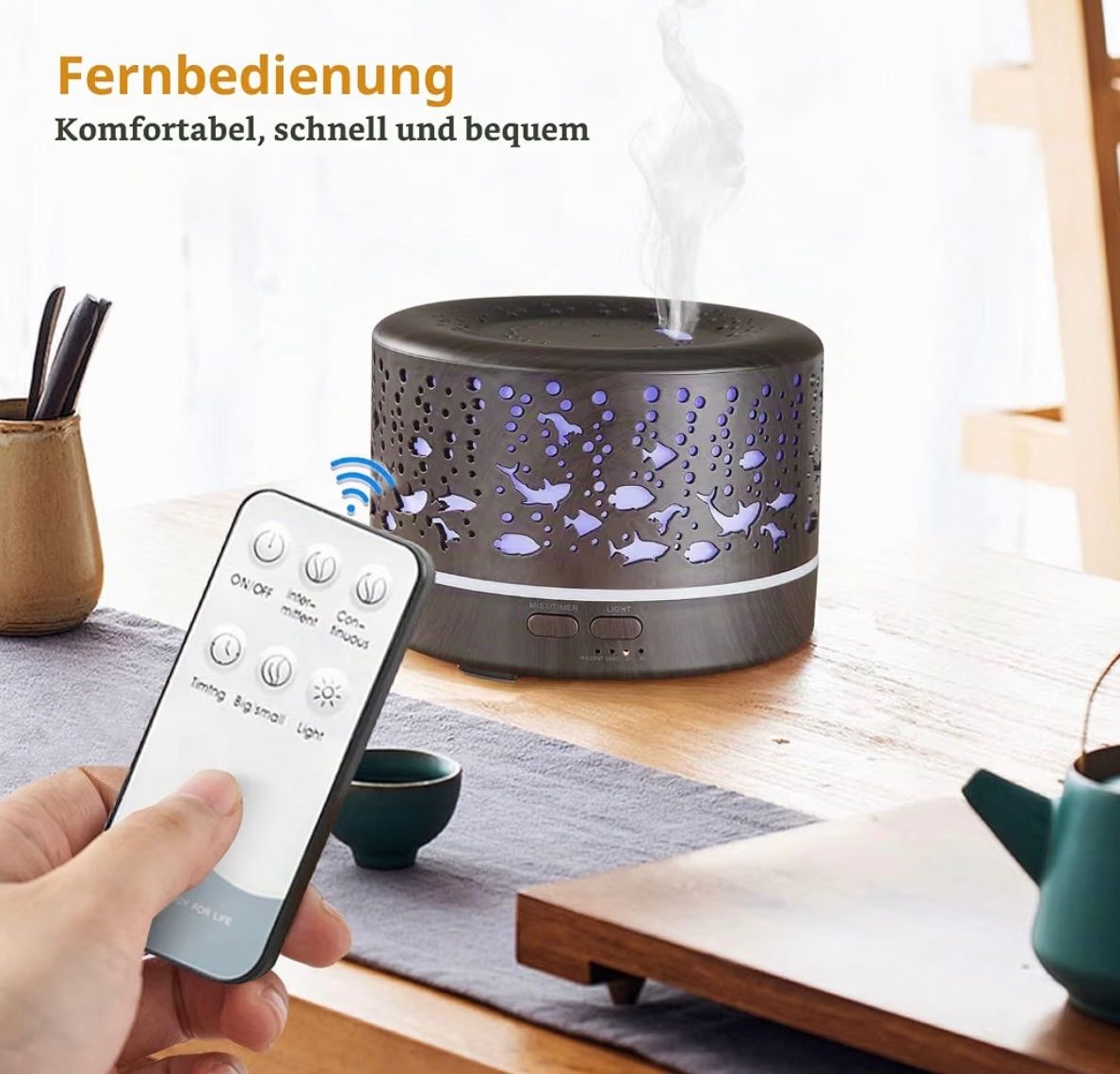Duftöldiffusoren: Aroma Diffuser 700ml mit Timer,Holzoptik weiss – Neu und originalverpackt aus Basel von Seifehuesli 3