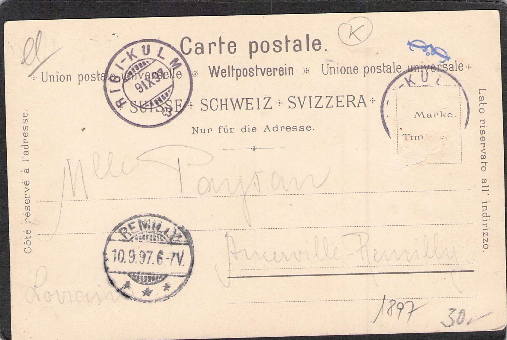 Ansichtskarten: ^Gruss vom Rigi , gel. 1897 – Gebraucht aus Reichenburg von Pipo-67 1