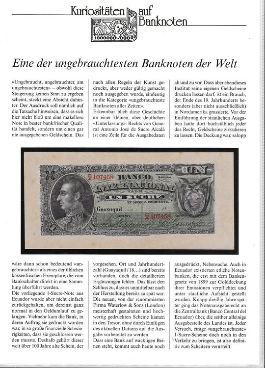 Banknote Ecuador Kaufen Auf Ricardo