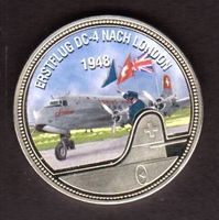 Erstflug DC 4 nach London, mit toller Farb-Medaille