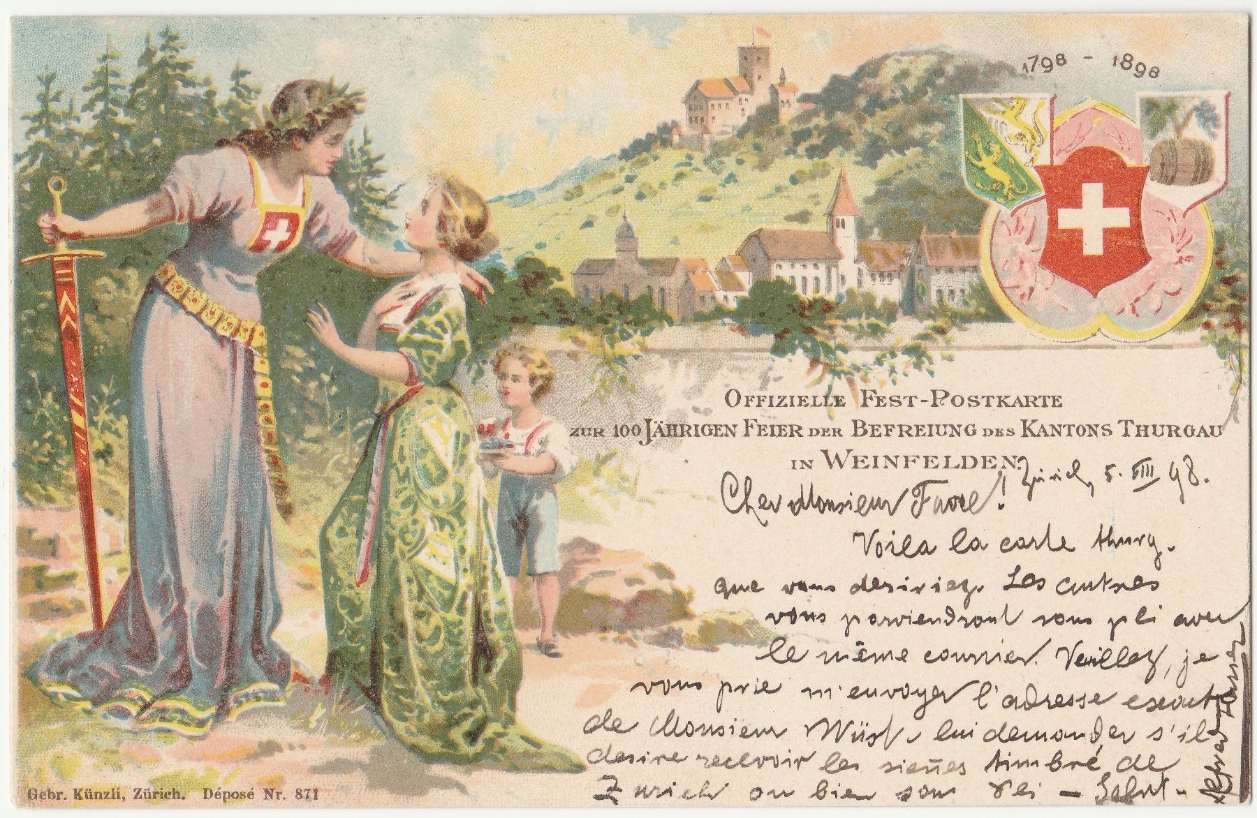 Cartoline postali: Weinfelden - (1898) – Usato da Fällanden venduto da Blausegelfliege 1