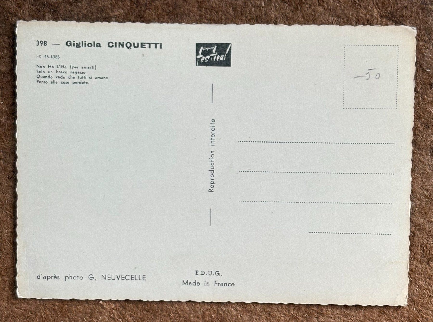 Cartoline postali: GIGLIOLA CINQUETTI – Usato da Ostermundigen venduto da crazy-horse-1840 1