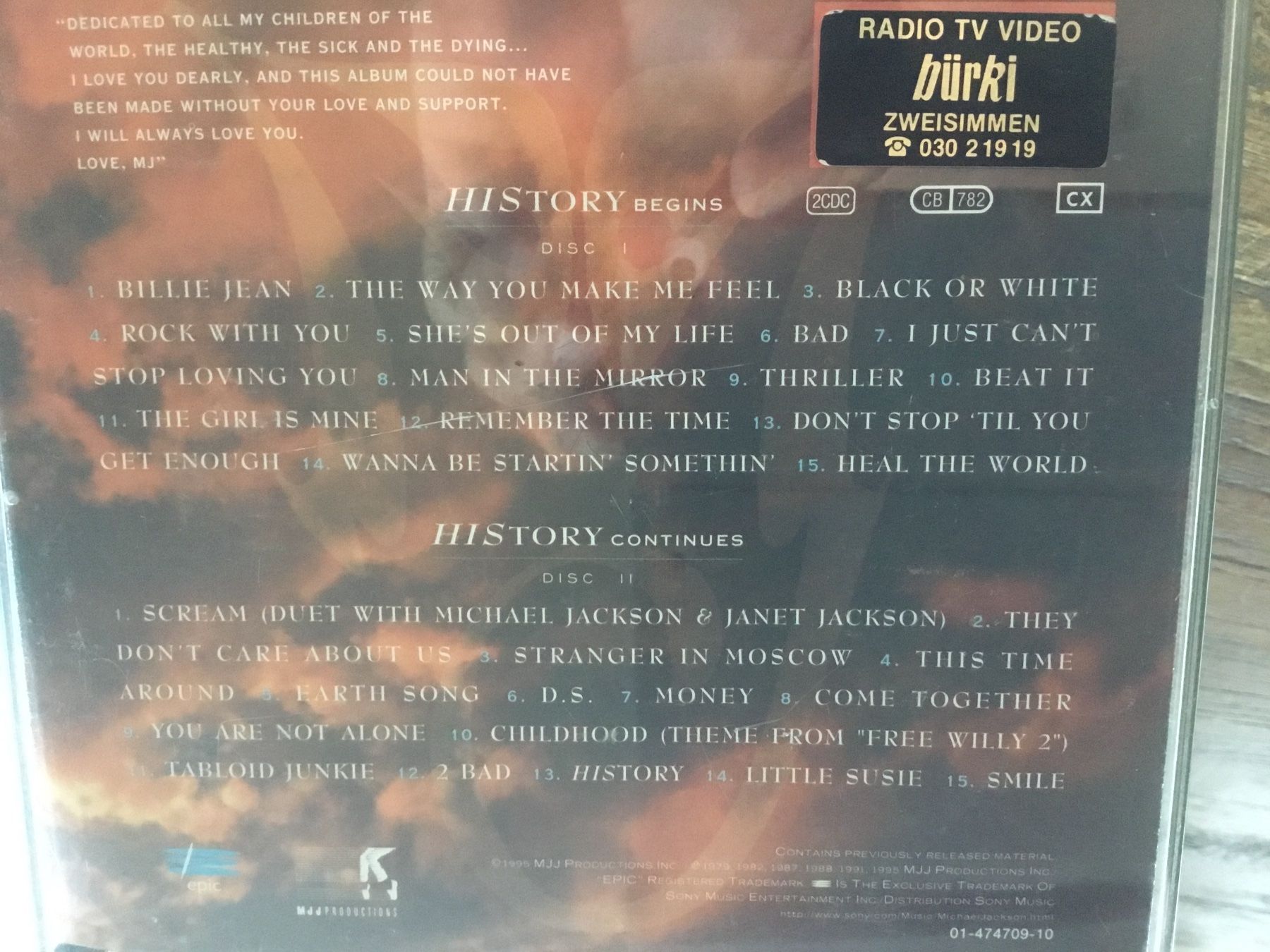 CD: Michael Jackson History   🎸 – Usato da Thierachern venduto da sweden08 1