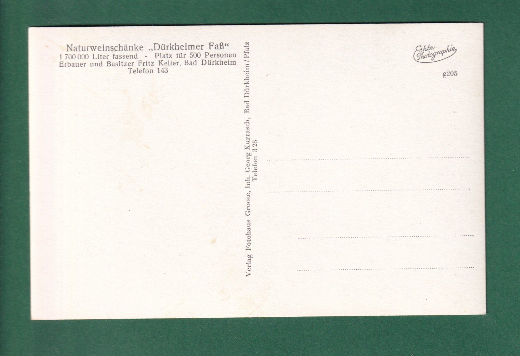 Cartoline postali: BAD DÜRKHEIM - Fass Obergeschoss – Usato da Pully venduto da nicecards-shop 1