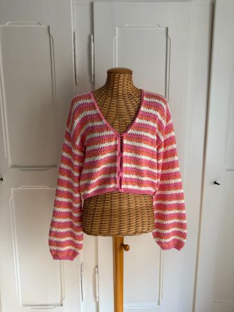 FOREVER 21 - Strickjacke Cardigan pink-orange-weiss S