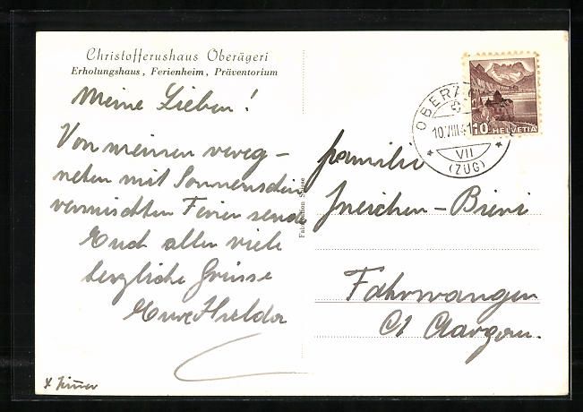 Cartoline postali: Oberägeri, Ferienheim Christofferushaus – Usato da Berlin venduto da bartko-reher 1