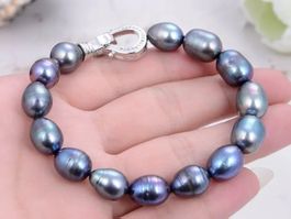 Schwarz Lua Perlen Armband Echt Bracelet Perle noire Vrai