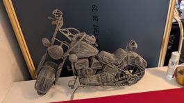 Motorrad-Skulptur aus Draht, handgefertigt