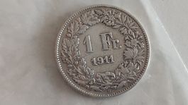 1 Franken 1911, Silbermünze Schweiz, (WA5-12)