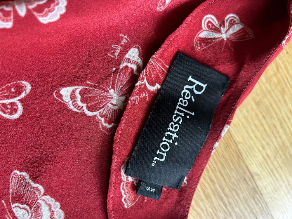 Red Butterfly Blouse, Button-Up, Size S 5
