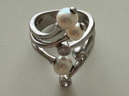 Silberring mit Zirkonia und Perlen